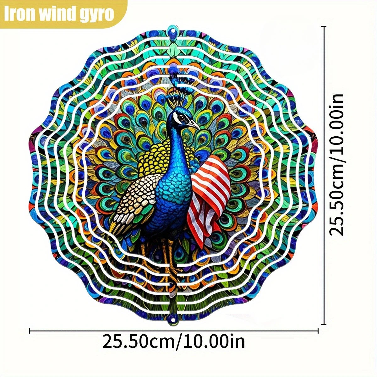 3D Colorful Peacock Feather Wind Spinner - 10 Inch Metal Art with 360 Swivel Hook for Christmas Halloween Garden Gift