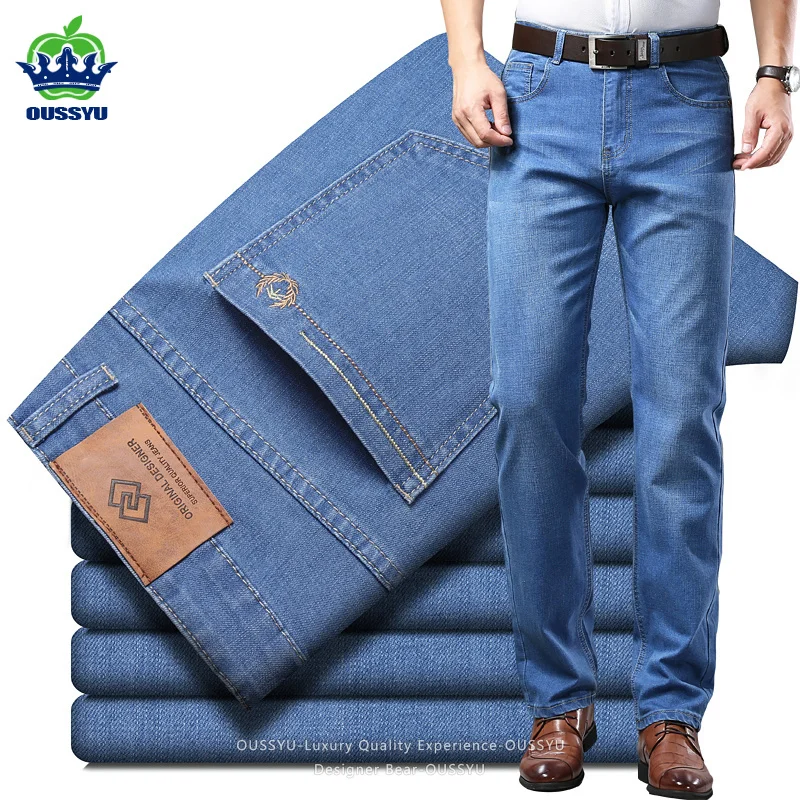 

Men's Elastic Jeans Summer 2026 Business Straight Casual Denim Pants Cotton Streetwear Trousers Man Father's Day Plus Size 40