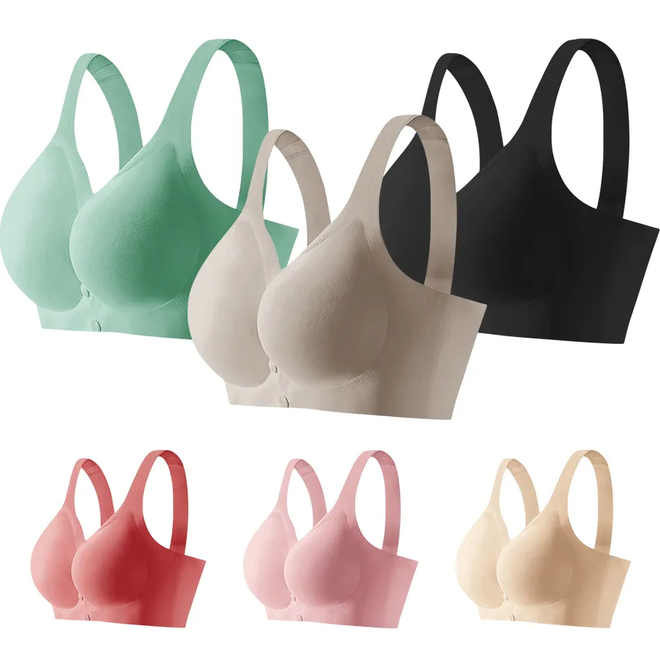 

Women Anti Sagging High Elasticity Comfortable Front Buckle Convenient Breastfeeding Bra Wide Shoulder Straps Comfort Bra