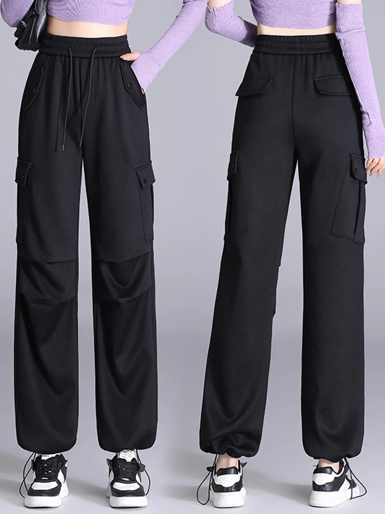 

High Waist Women's Casual Wide Leg Workwear Pants Multiple kets American Sle Autumn New Arrival Comfortable Polyester Fiber