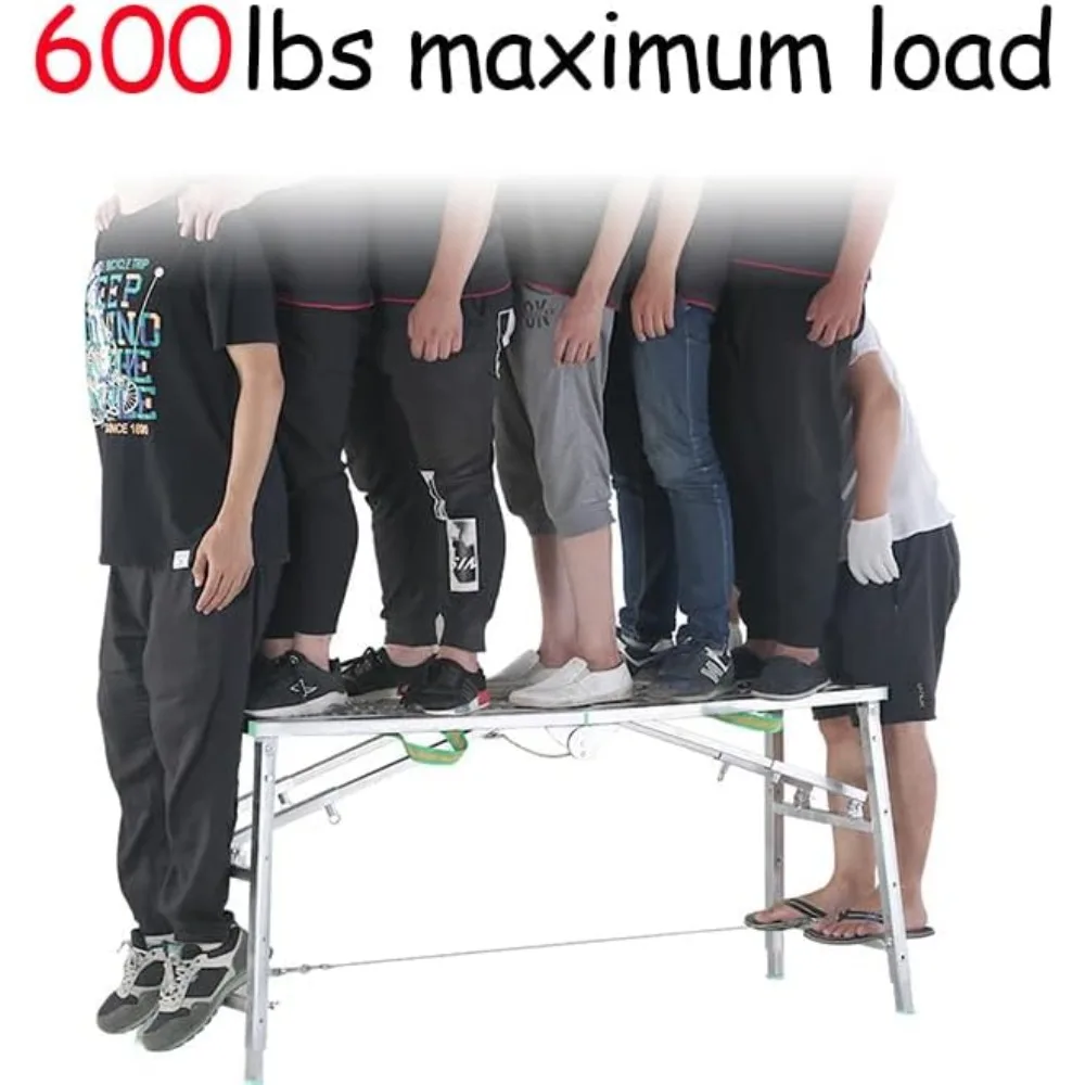 منصة سقالات محمولة 55 (طول) × 15 (عرض) × 27-43 (ارتفاع) بوصة منصة عمل قابلة للتعديل ارتفاع فولاذ 600 رطل سعة تحميل قابلة للطي #4