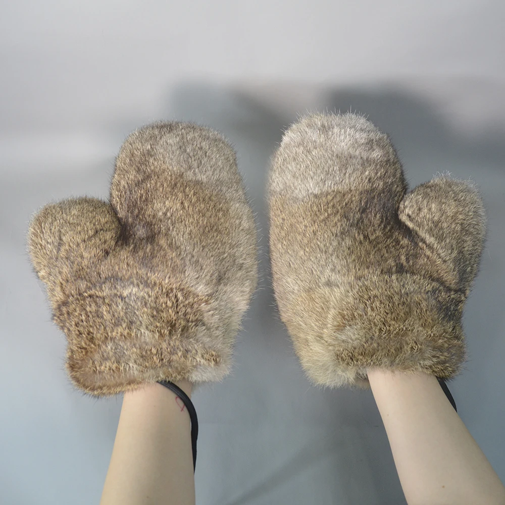 2024 Hot Sell Men Winter Warm Genuine Real Rabbit Fur Glove Fashion Unisex Real Rabbit Fur Gloves Russian Women Fur Mittens