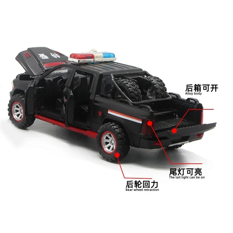 1:32 Scale Dodge Ram Police Car Diecast Alloy Pull Back Car Collectable Toy Gifts For Children