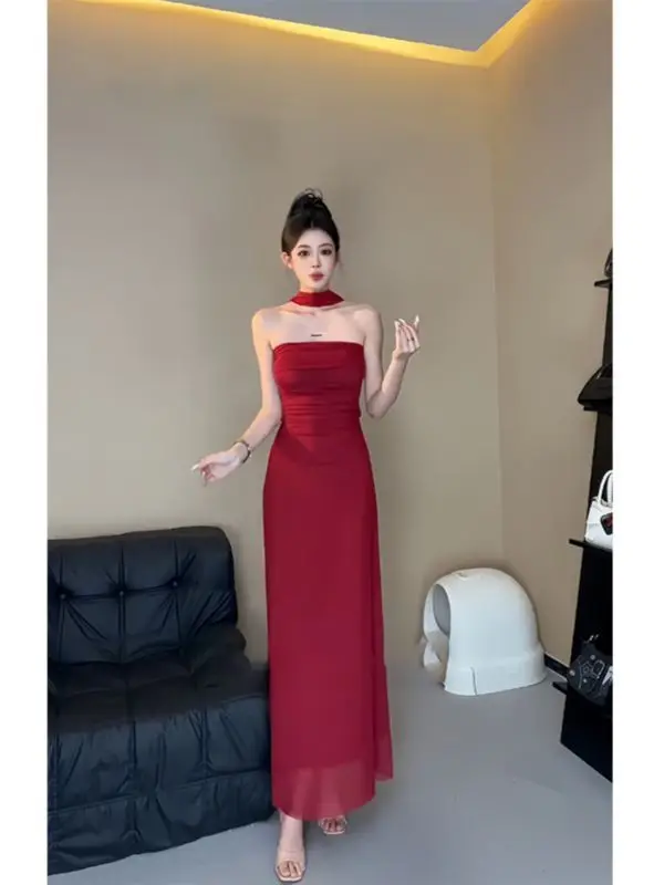 Vestidos Mujer Matrimonio Sin Mangas Milkmaid Ruched Recogido Smocking Elasticidad Cintura Apretada Cordón Ajustable Equipado Commute