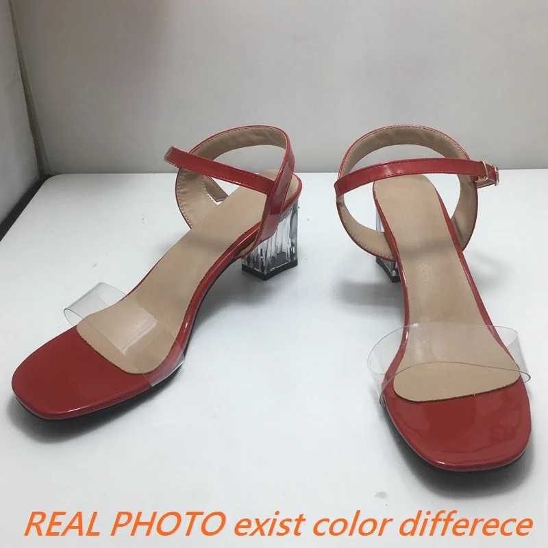 REAVE CAT Women Sandals Peep Toe Chunky Heels Buckle Strap Sexy Female Shoes 32-48 Red Black Concise S3723