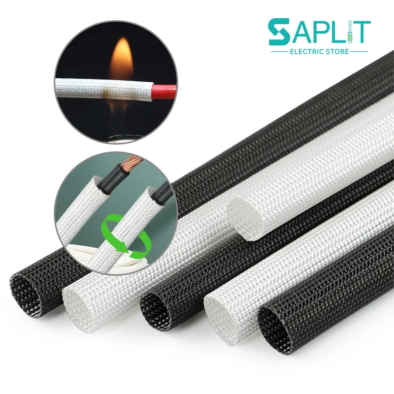 Dia 1mm - 50mm 600Deg.C Fiberglass Tube Chemical Fiber Glass Wire Cable Sleeve Alkali Free Fiber Braided Insulation White/Black