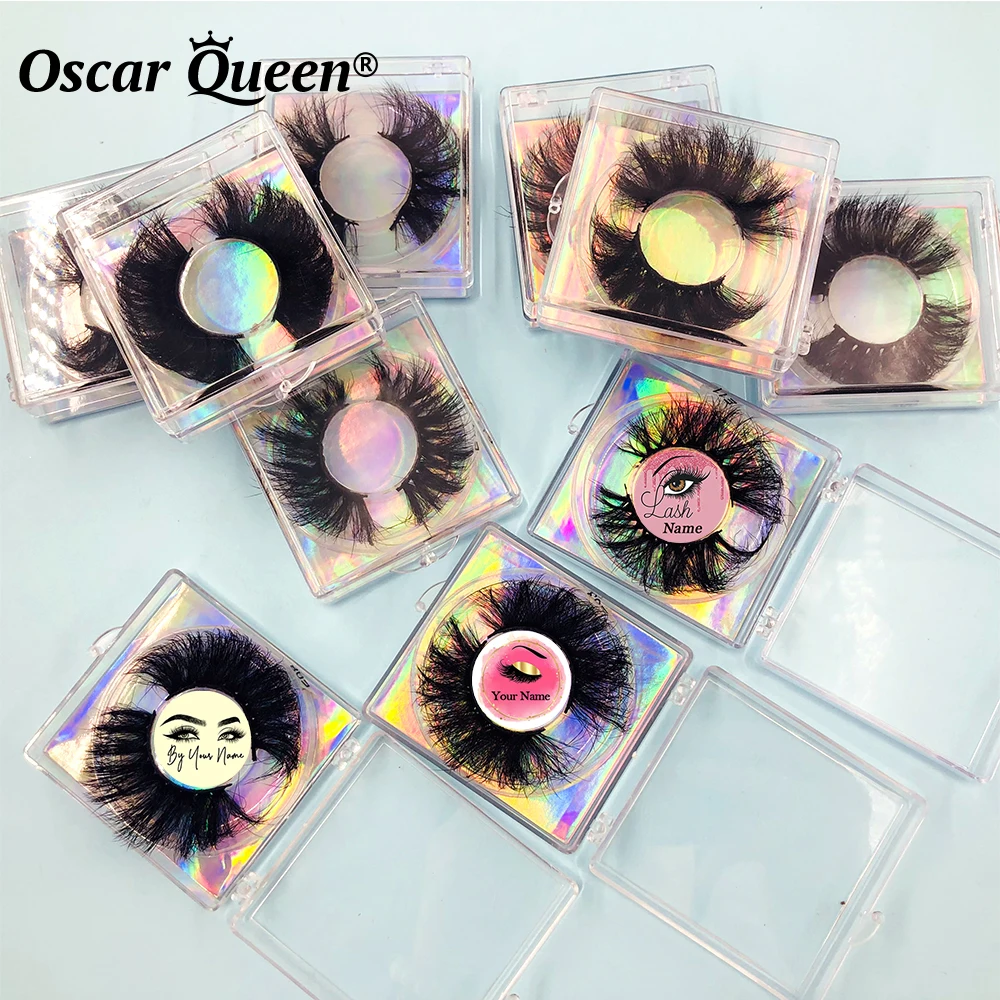 Free Custom Logo False Eyelashes Messy Fluffy Mink Lashes Bulk Wholesale 22-25MM Natural Eyelashes Lash Extension Vendor Makeup