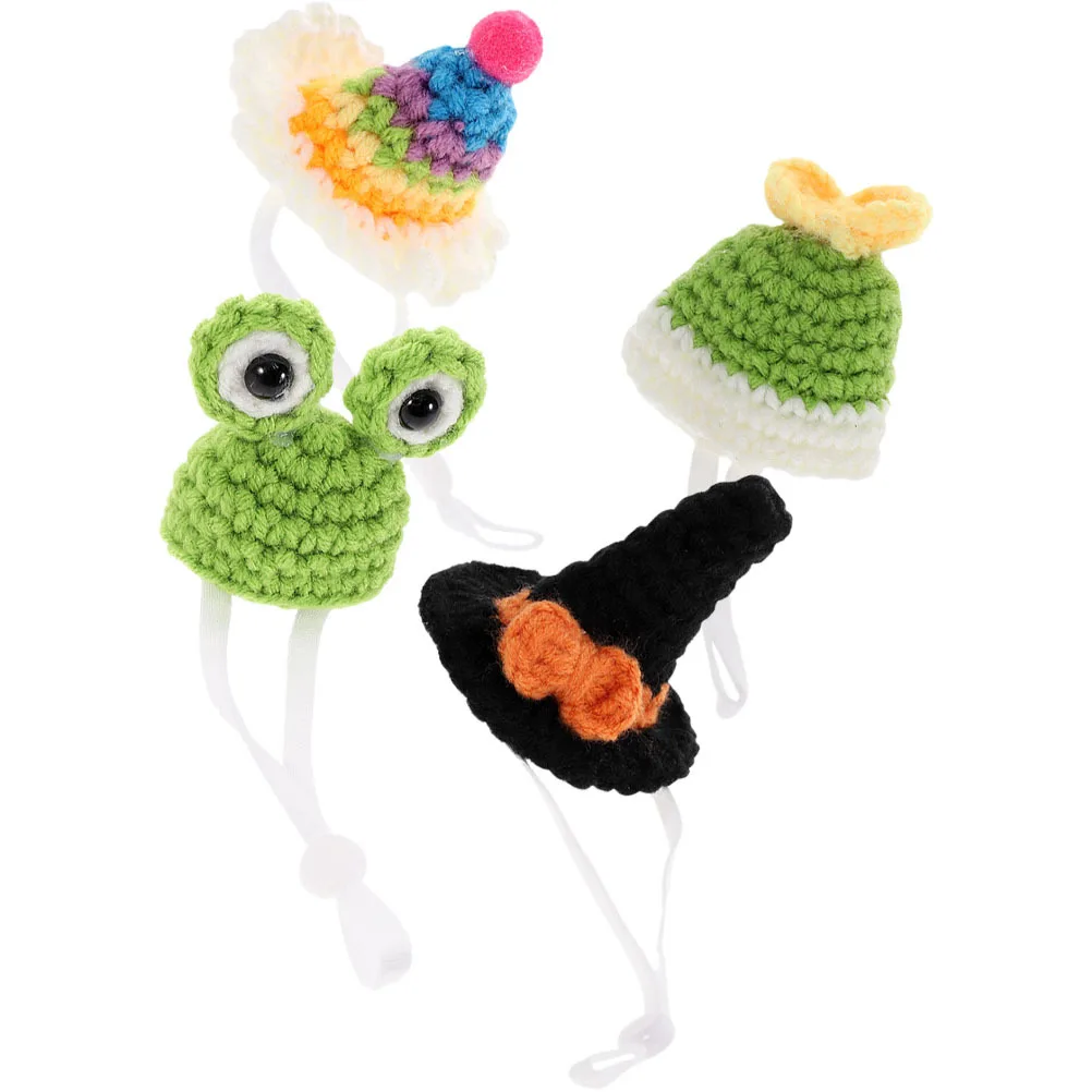 

4Pcs Mini Small Pet Hats Knitted Hamster Hat Decorative Costume Accessory Birthday Photo Prop Hamster Knitted Hat
