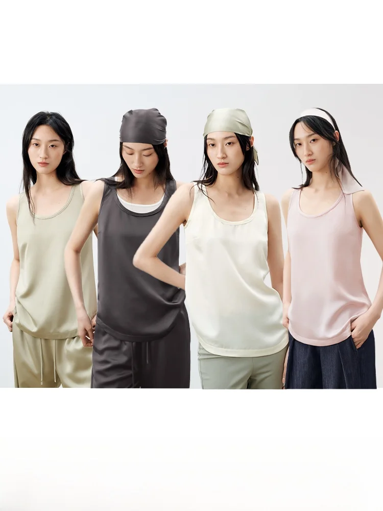 

Шелковый ацетатный жилет с U-образным вырезом и широкими бретелями, женская одежда для повседневной носки, летний, цельный, собственная разработка.