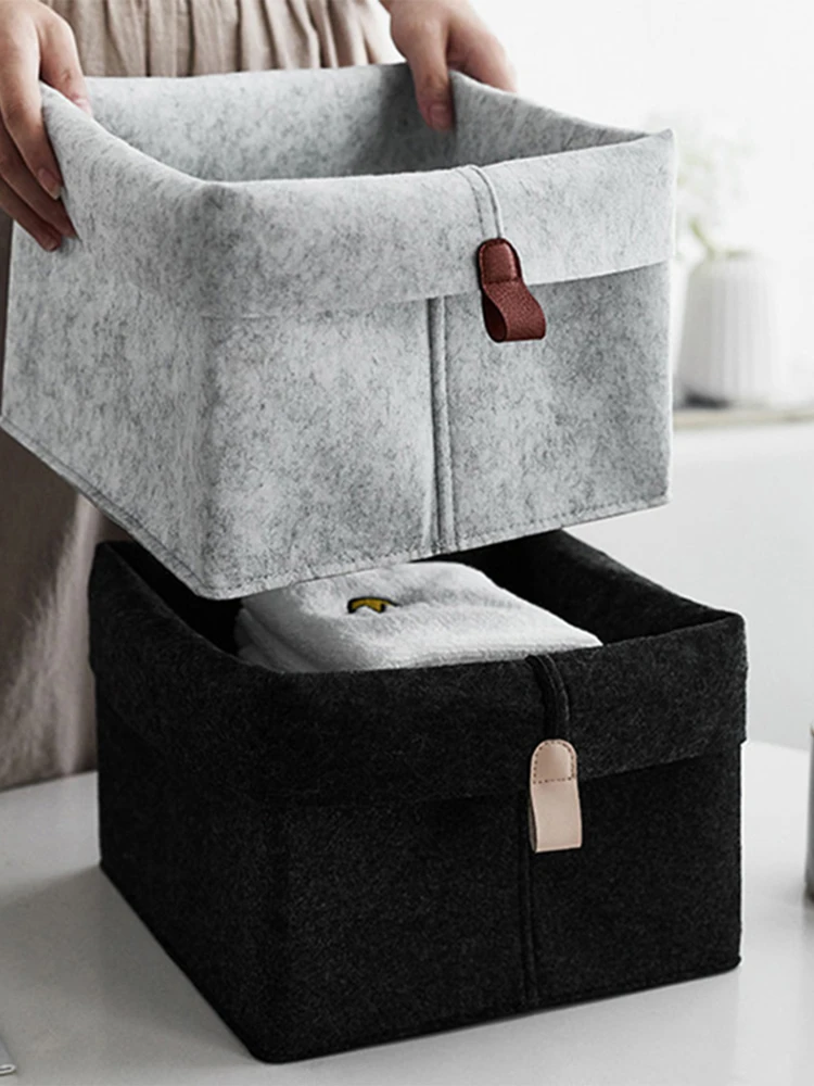 1pc Nordic Felt Storage  Basket Cloth   Box Bedroom SocksBasket Living Room Tea Table Black Gray Sundries