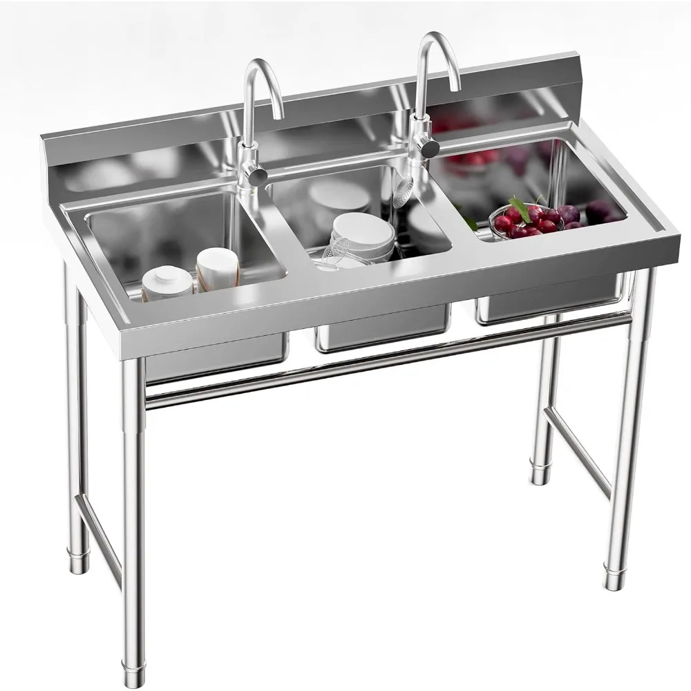 

Stainless Steel 3-Compartment Sink for Restaurant and Kitchen Hand Washing, Catering, and Utility Use