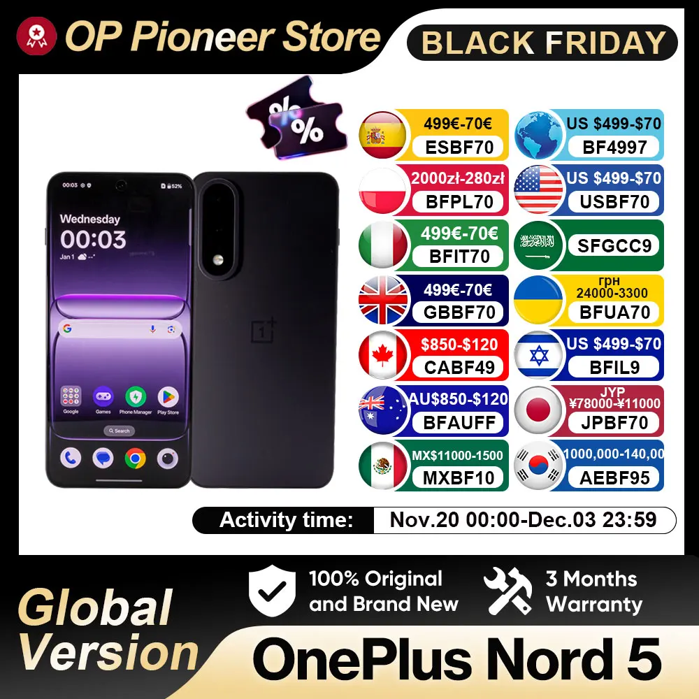 yZ[zV O[o OnePlus Nord 5 X}[gtH Android Snapdragon 8s Gen 3 1.5K AMOLEDfBXvC OxygenOS 15 OnePlus