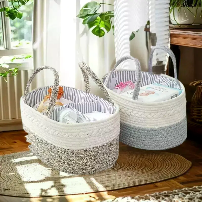 حقيبة تنظيم حفاضات الأطفال من القطن المنسوج، حقيبة متعددة الأغراض، سلة وضع الفئة #3