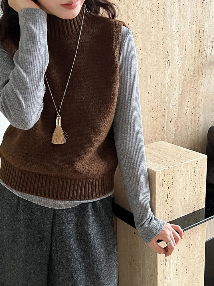 WHTREND الكورية نمط الصوف أنيقة محبوك سترة للنساء الشتاء الوقوف طوق الظهر جوفاء الطبقات سترة كل مباراة أعلى WH2205 #4