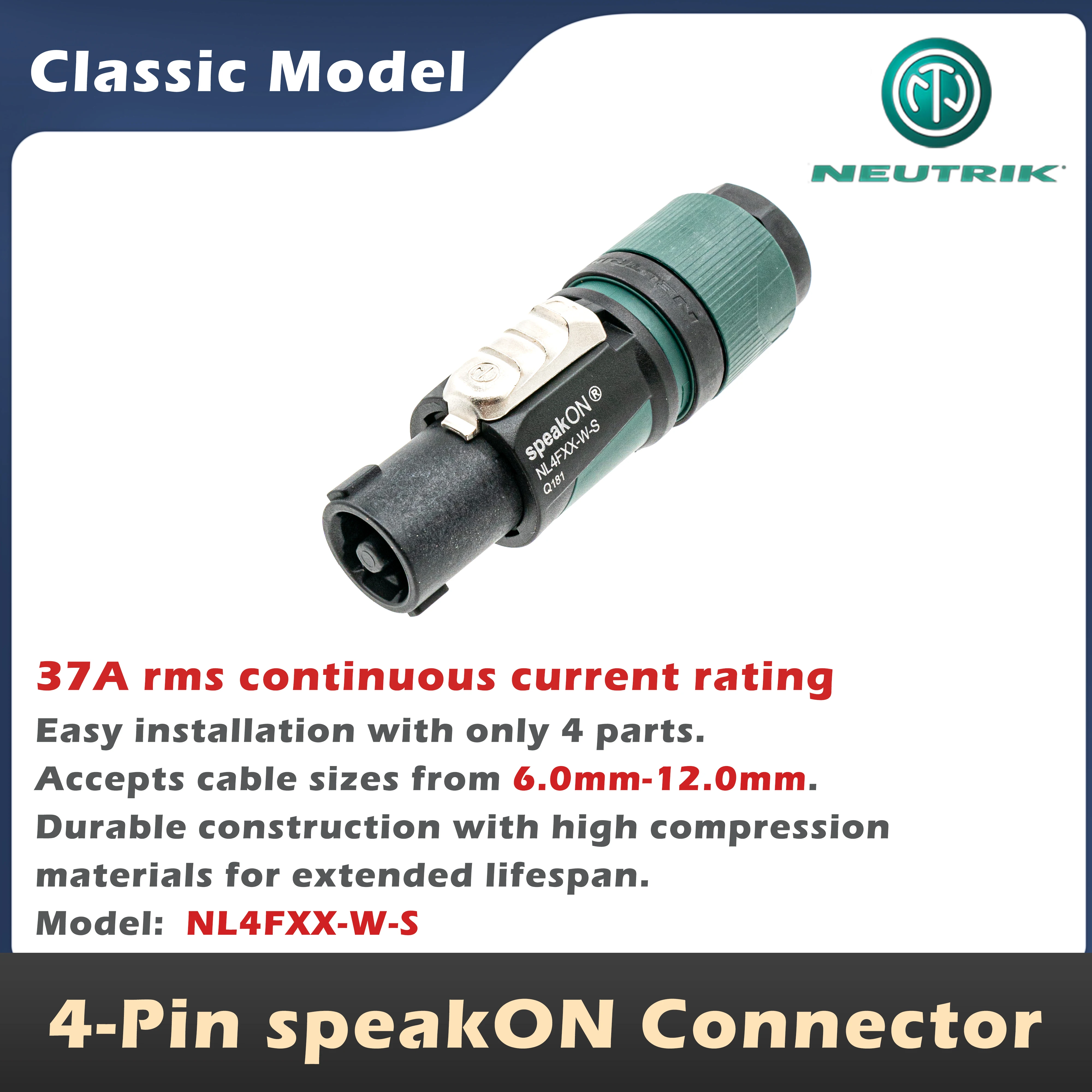 Neutrik NL4FXX-W-S Nieuwe Professionele 4-Pins Luidsprekerconnector, Outdoor Audio Speakon Connector Met Grote Kabeluitgang NL4FXX-W-L