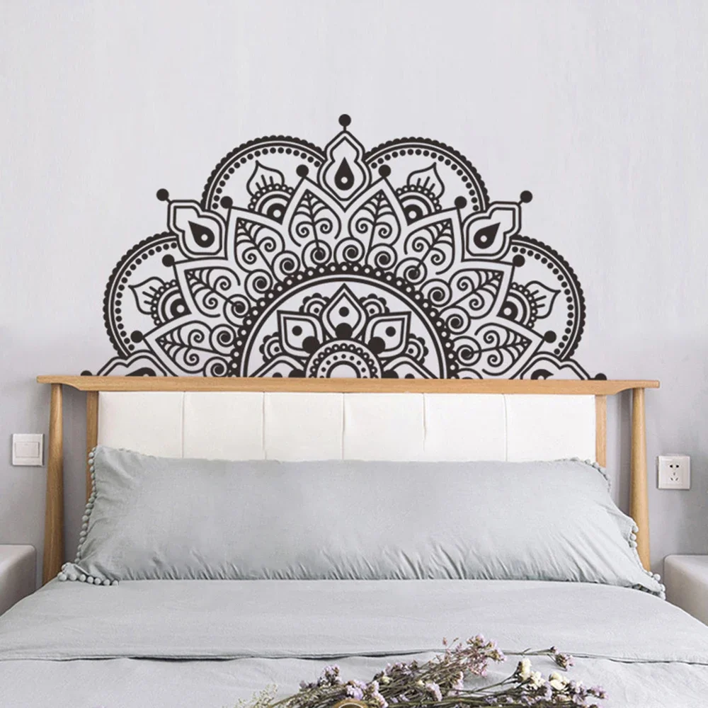 New Pratical Quality Wall Sticker 1pc 28*57cm Headboard Home Mandala PVC Removable Room Black/White Decoration