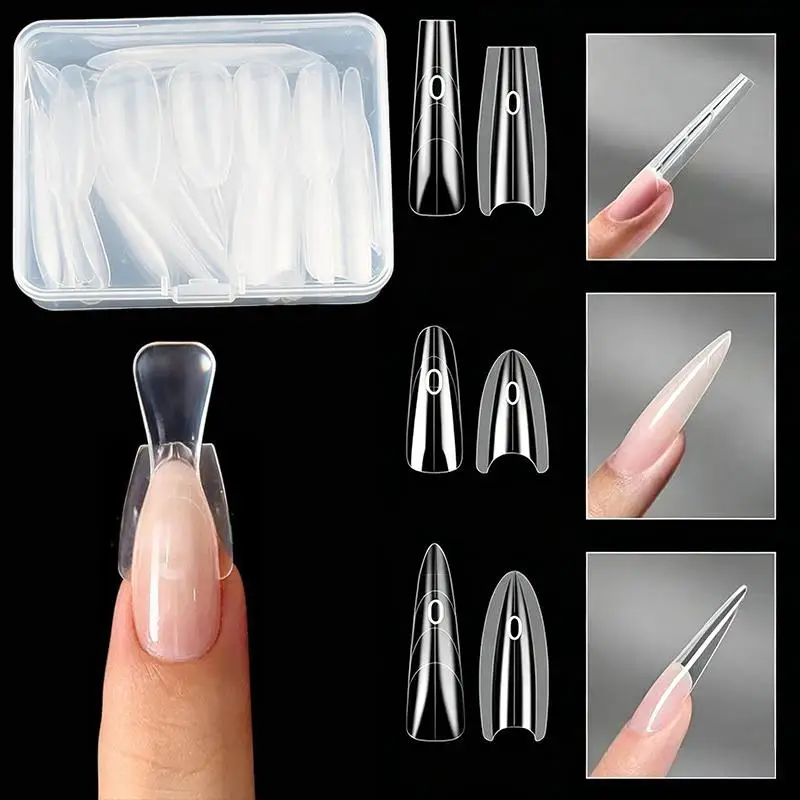 *Reusable Nail Extension Dual Forms 60PCS Coffin Sandwich Shape Molds Set 15 Sizes for Home Salon Manicure Tool DIY