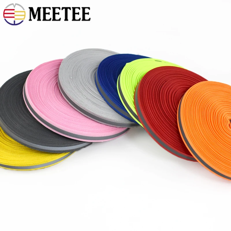 50Yards 10mm Safety Warning Nylon Band Reflective Webbing Pet Uniform Clothing Decorative Ribbon DIY Garment Sewing Accessories