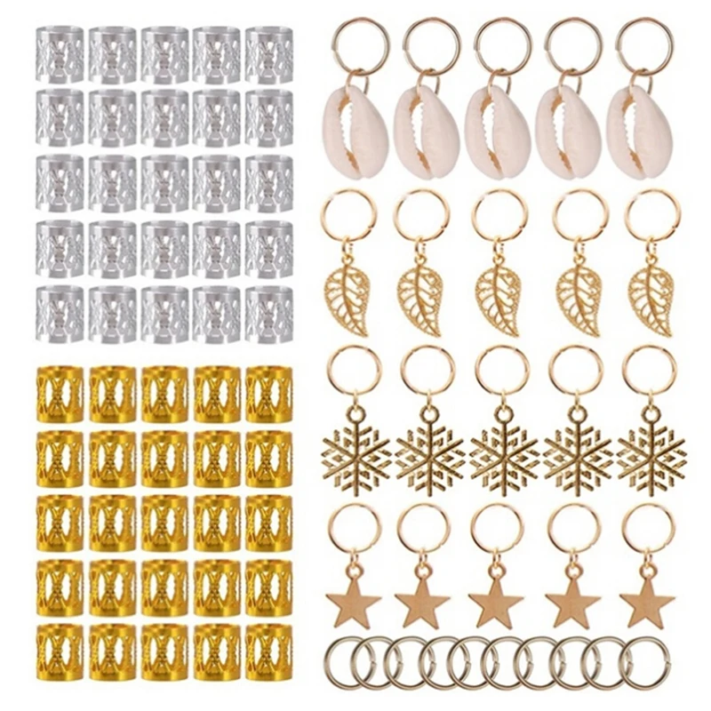 50/160pcs Metal African Hair Rings Beads Cuffs Tubes Charms Dread Hair Braids Jewelry Hair Braider Decoration Accessories