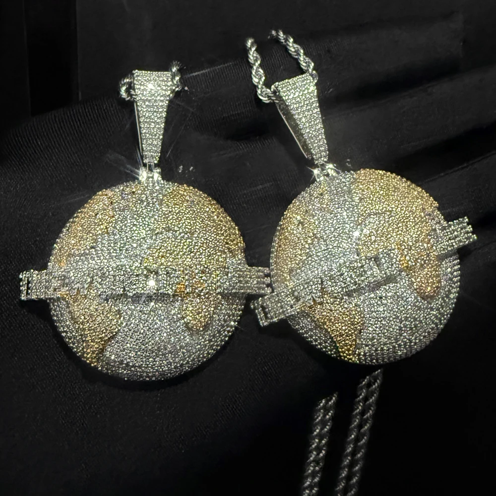 

2025 fashion new listing Earth map stereo letters two-color inlaid zircon men's pendant necklace jewelry