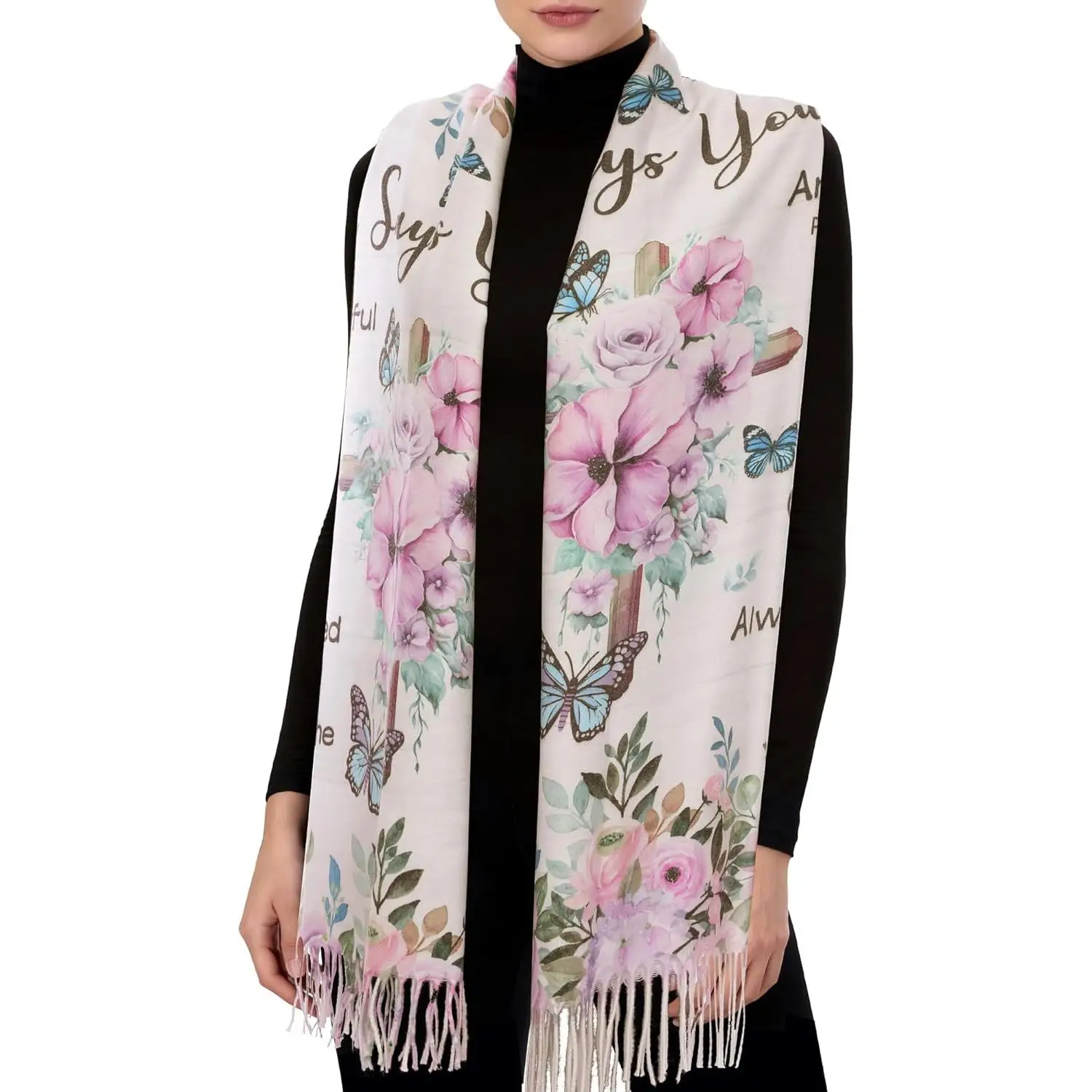 

Flowers Purple Prayer Shawls For Women Religious Christian Gifts Grandma Mom Inspirational Bible Pashmina Scarf Wrap