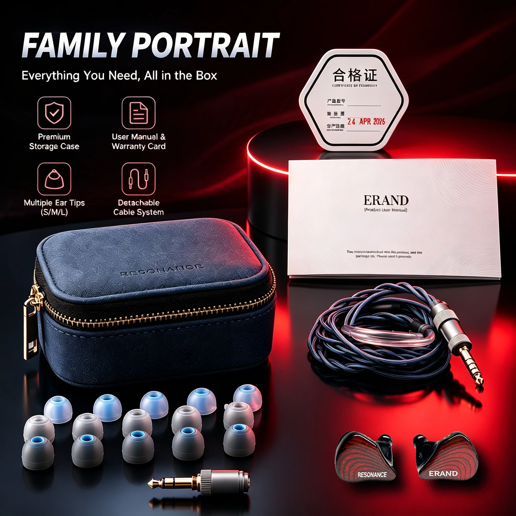 ERAND RESONANCE 5 RED 2DD+2BA+1MP ハイブリッド IEM 有線 HIFI インイヤーイヤホン 5 ドライバー 5 チューブ 5 ウェイ モニター ヘッドフォン イヤフォン