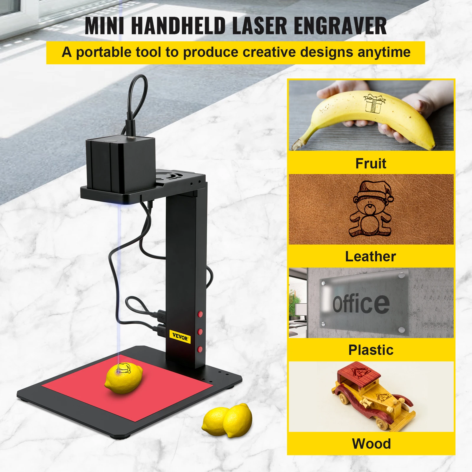 VEVOR Mini Laser Engraver with Auto-Focus Stand 100 x 100 mm Portable Compact DIY Wood Wireless CNC Engraving Machine