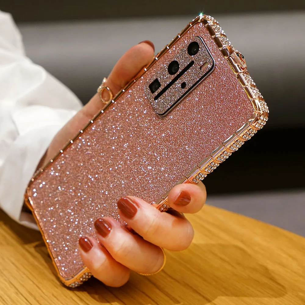 

Dropshipping Diamond Bling Metal Phone Border For HUAWEI P40 P40PRO P40 PRO P40 Drill Rhinestone Case Aluminum Alloy Bumper