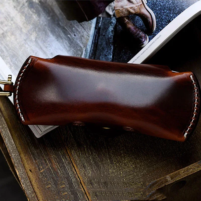 The First Layer Of Cowhide Leather Glasses Case Nearsighted Glasses Sunglasses Men And Women Portable Lanyard Storage Box Tanned