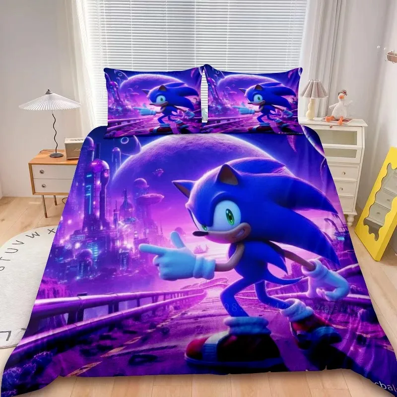 Housse de couette Sonic Cartoon, ensemble de literie pour enfants, housse de couette, Queen, King Size, pour décoration de chambre à coucher, lit simple ou double
