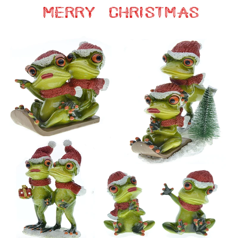 

2024 Christmas Couple Frog Statue Garden Decor Series Outdoor Statues Resin Handicrafts Home Decoration Christmas Present