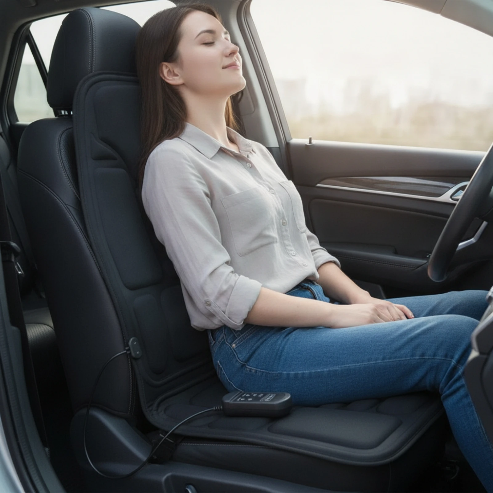 Heated Vibration Massage Seat Cushion Padded Massage Seat Cushion with Heat Chair Massager Lumbar Support Soft for Commuters