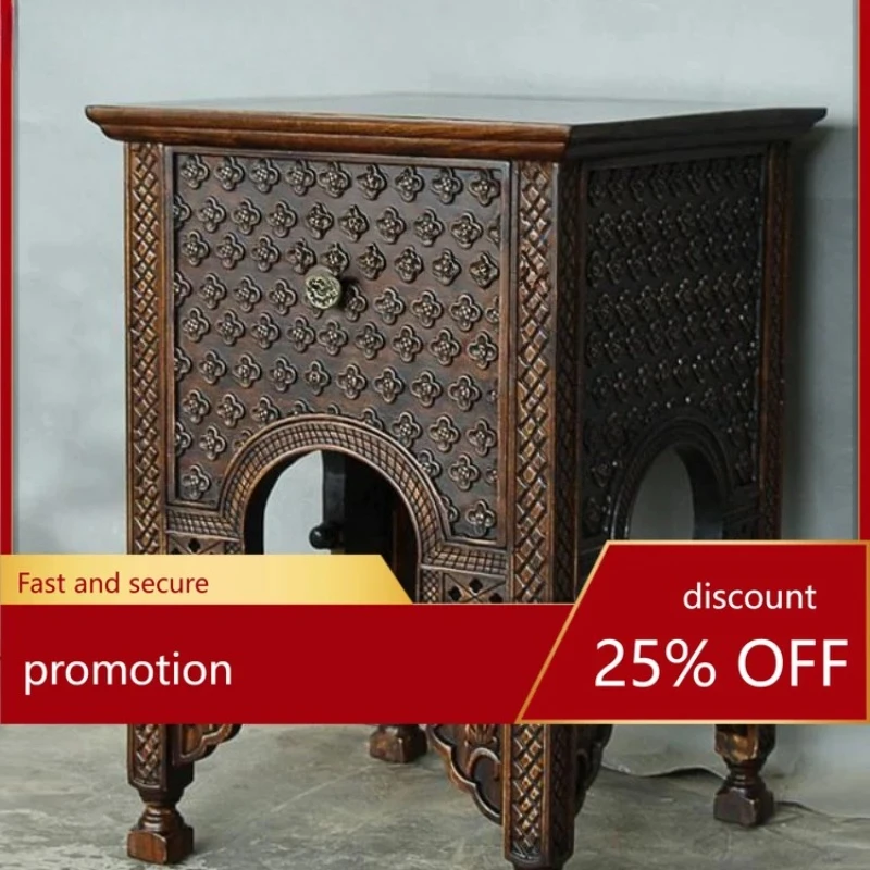 Southeast Asian Style Solid Wood Bedside Table Ancient and Modern Log Furniture Wood Side Table