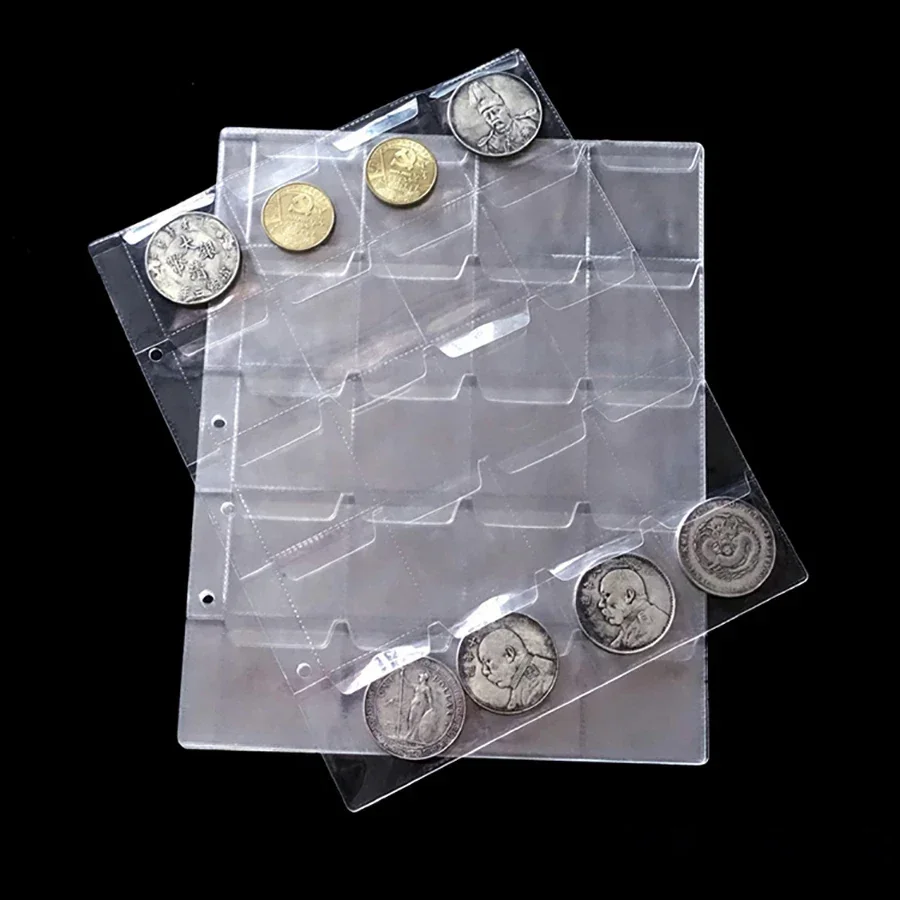 10pcs 12/20/30/42 Pockets Clear Ring Coin Holder Album Badge Page Money Collection Home Decor Anti-slip Coin Commemorative Album