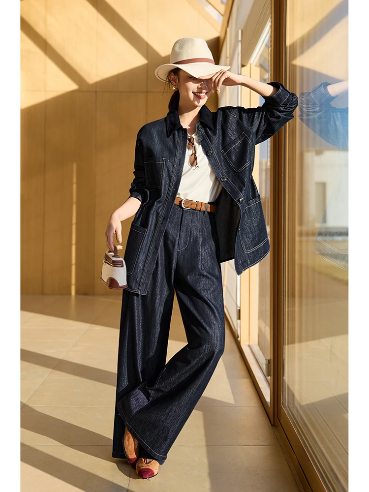 

Серебристый джинсовый комплект с пайетками: приталенная куртка и брюки с высокой талией и широкими штанинами, трансформируемый, с эффектом утяжки на талии, модный женский комплект