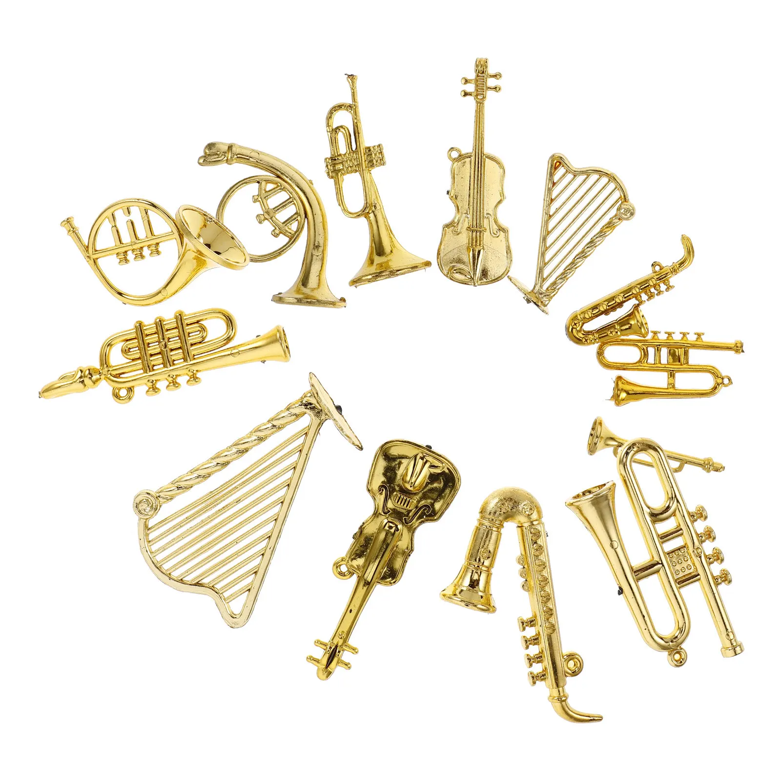 13Pcs Gold Plated Miniature Musical Instruments Hanging Decor Set Fine Crafted DIY Ornament for Guitar Piano Violin Stage Home