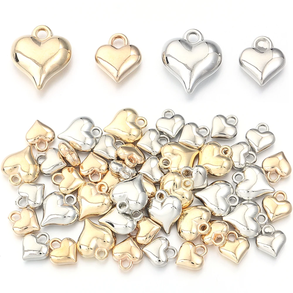 50pcs/lot 11x12/14x16mm Gold Color Heart Charms CCB Plastic Spacer Bead For Jewelry Making DIY Bracelet Earring Necklace Pendant