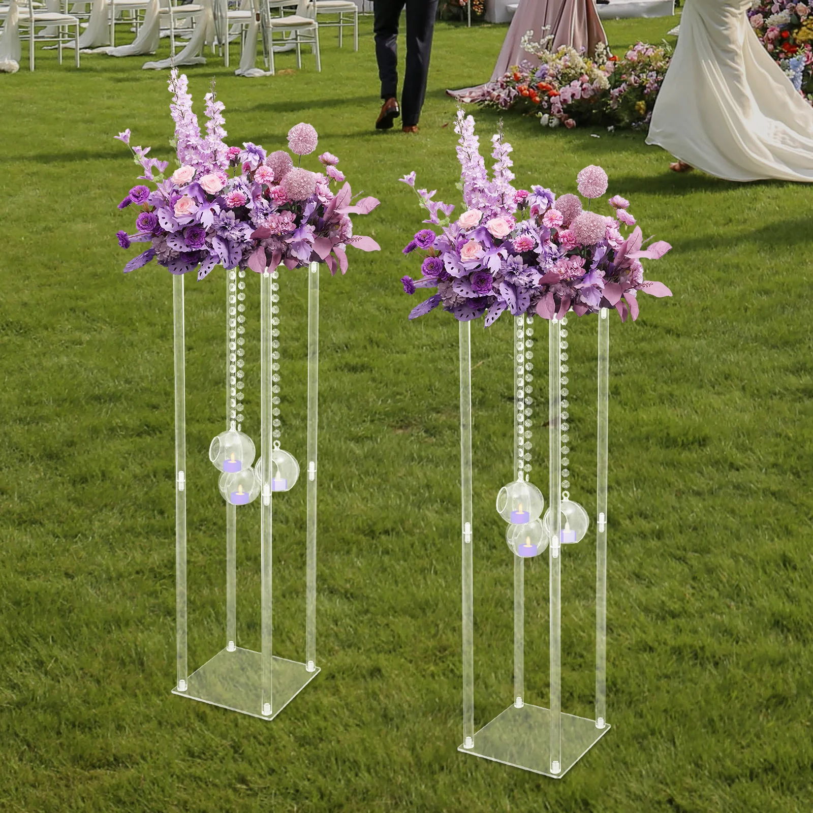 

2pcs 80cm Flower Stand Wedding Centerpieces Stand with Hanging Candle Holders, Wedding Flower Stand