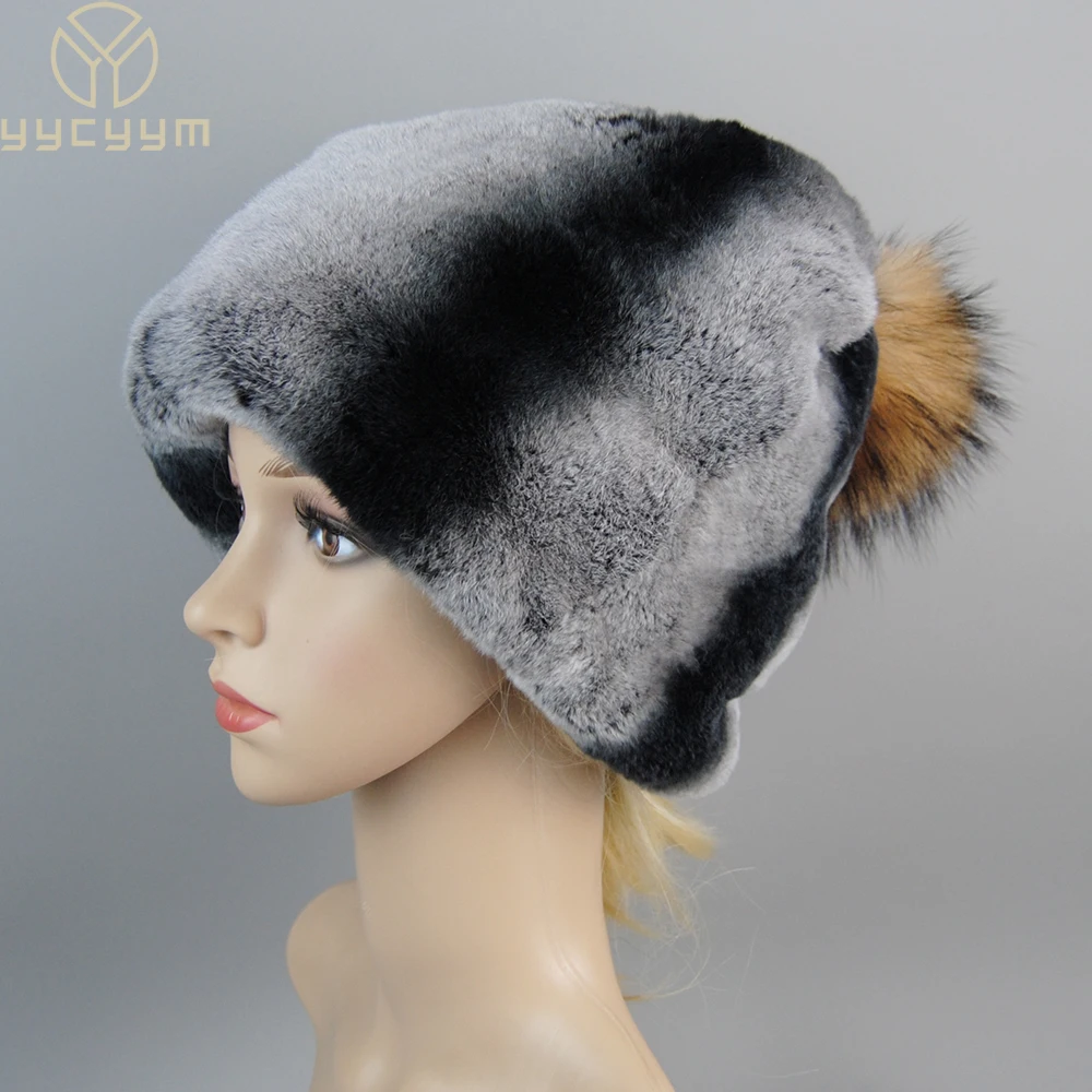 2025 Fashion Brand New Women Winter Rex Rabbit Fur Hat For Women Russian Real Fur Knitted Caps Headwear Winter Warm Beanie Hats