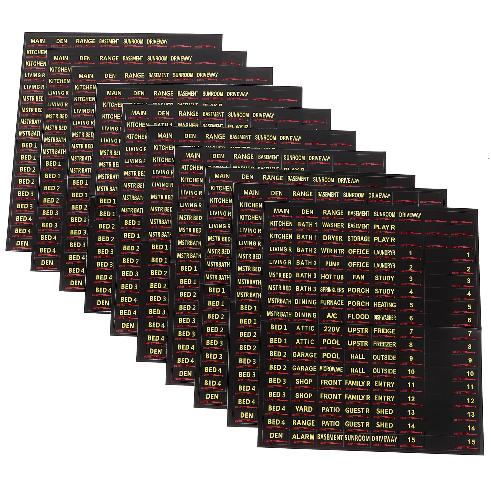 High Visibility Electric Panel Stickers 10 Sheets Weatherproof Breaker Box Labels for Home Office Circuit Identification Safety