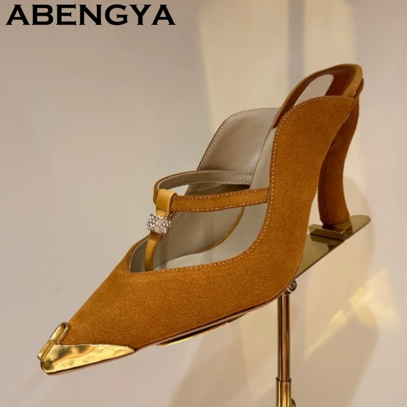 

ABENGYA 2025 Summer New Fashion Thin High Heel Slippers Women Pointy Toe Gladiator Mules Shoes Street Sexy Slingback Dress Shoes