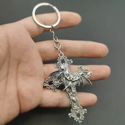 New Large Bat Cross Keychains Pendant Floral Filigree Victorian Vintage Gothic Style Great Gift for Her Protection Amulet