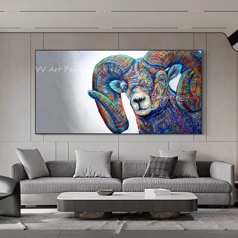 

Modern colorful sheep thick knife large size animal beautiful Natural Abstract 100% Handmade oil painting for home living room