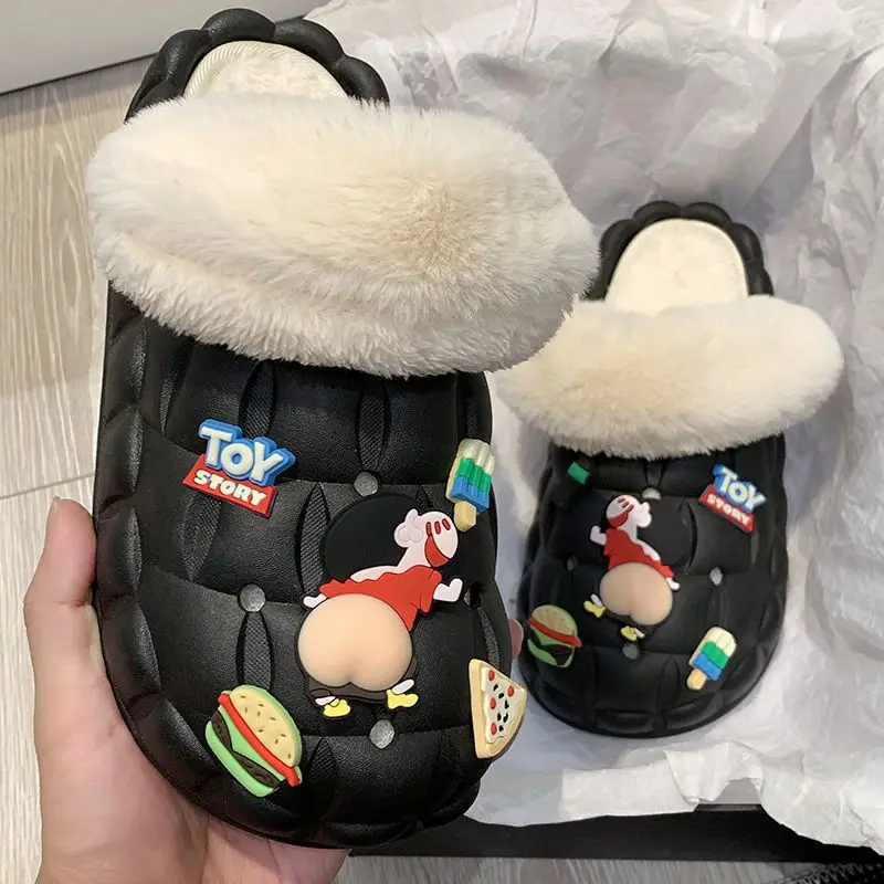 Kleurpotloden Shin-Chan Winter Pluche Katoenen Slippers Pluizig Warm Kawaii Zacht Comfort Antislip Dikke Bodem Slijtvaste Lichte Schoenen