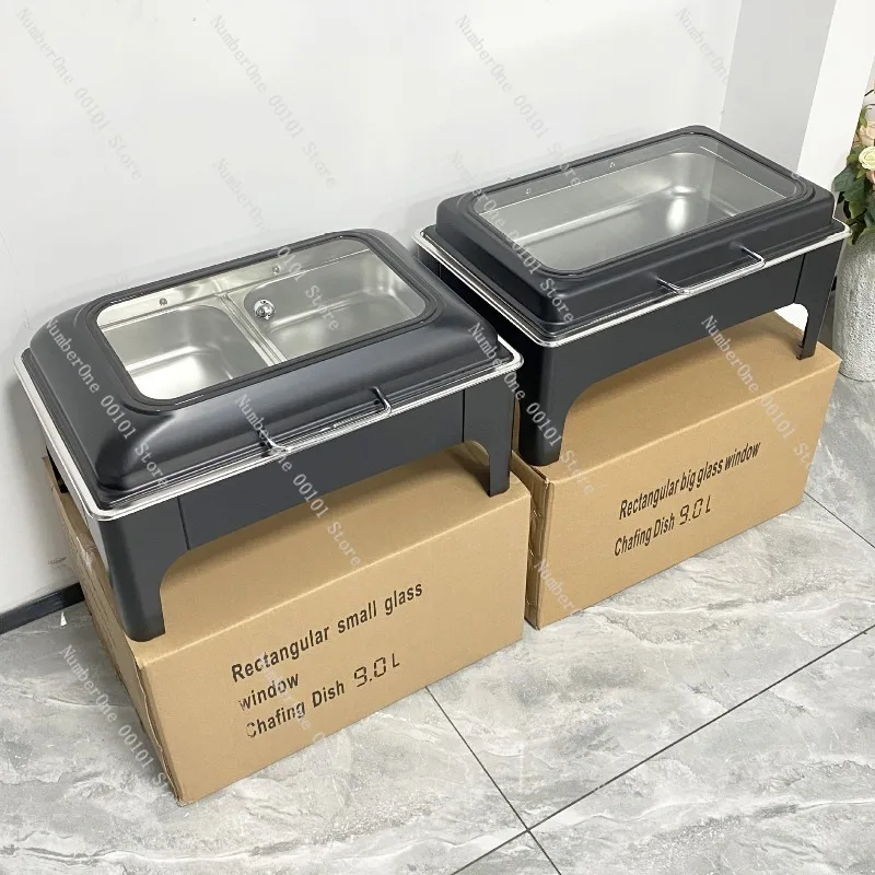 Elegant Black Chafing Dish Buffet Food Warmer Stainless Steel Catering Server Set with Lid Fuel Holder Full Size Pan Commercial