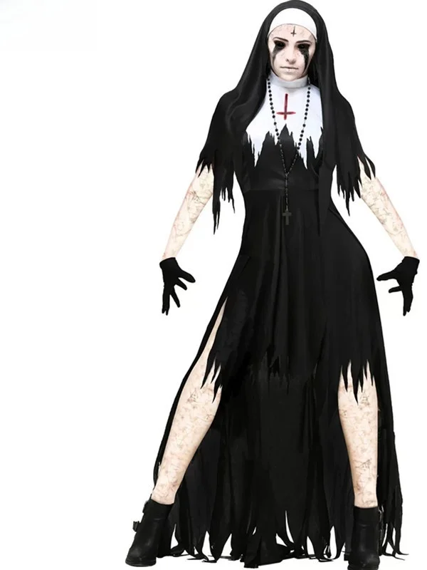 

Новый костюм зомби монахини на Хэллоуин, ролевой костюм для косплея, потерянный костюм из полиэфирного волокна, 00% женский традиционный этнический сценический костюм...