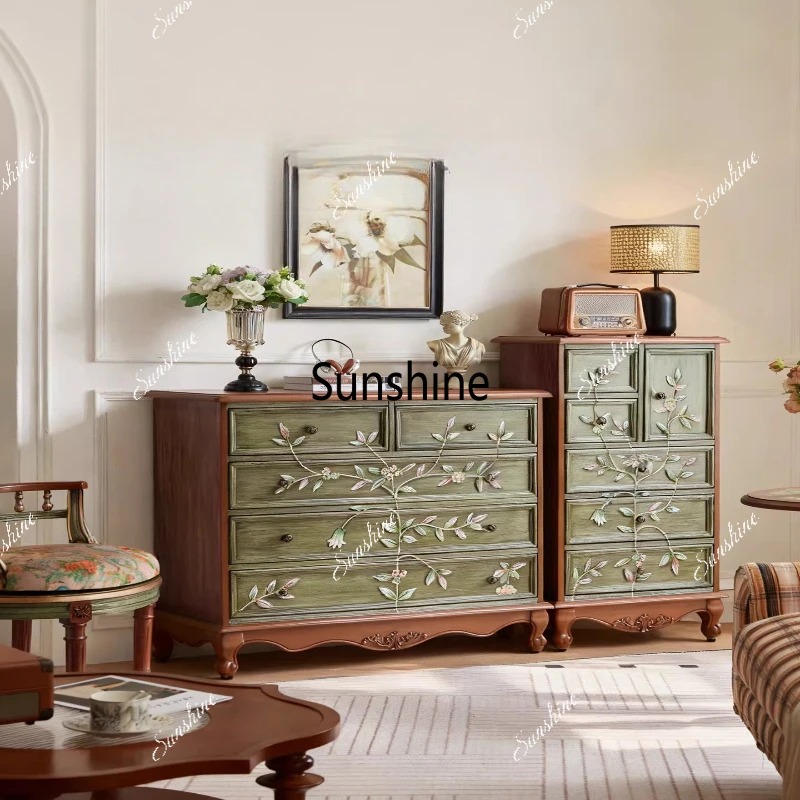 

Solid wood five-bucket TV cabinet living room against the wall American painted storage