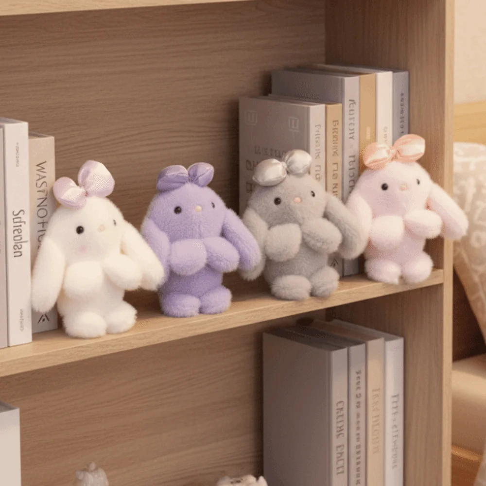 Kawaii Style PP Cotton Bow Bunny Keychain Lifelike Kawaii Bunny Ornaments 16cm Stuffed Animal Bow Bunny Keyrings Accessories