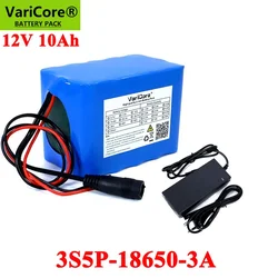 VariCore Protection 12V 10ah 18650 lithium Rechargeable battery 12v 10000mAh for Monitor emergency lights +12.6v 3A Charger