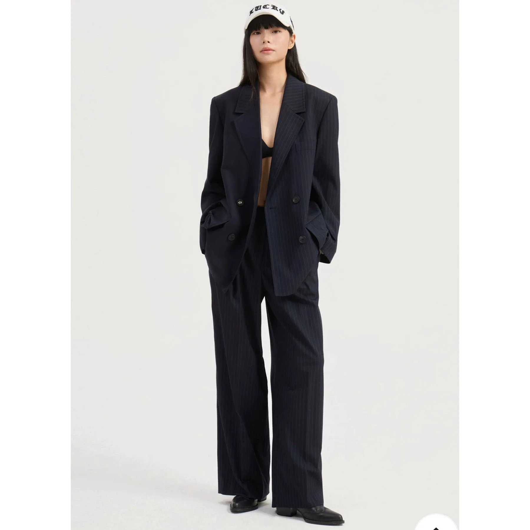 

Lemon Cheese LUC25 Autumn Loose Straight Cut Suit Jaet with Pleated ket Design Color Blo Striped Pattern Busin Casu...